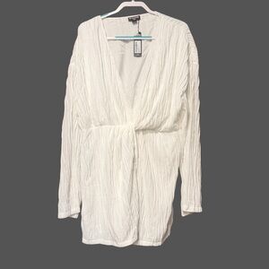 PrettyLittleThing Plus White Long Sleeve Mini Dress NWT